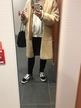 「スエット」｜「アイテム（その他アウター）」を使った、kmさん（レディース・163cm）の冬コーディネート