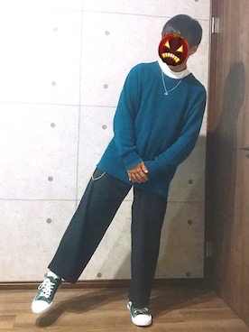 「GU（ジーユー）の（GU）タートルネックＴ（長袖）（トップス、ホワイト系）」を使った、ゆいとさん（メンズ・170cm）の秋コーディネート