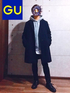 「GU（ジーユー）のアイテム（ジャケット/アウター、ブルー系）」を使った、ゆいとさん（メンズ・170cm）の冬コーディネート