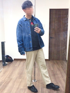 「GU（ジーユー）のアイテム（パンツ、ホワイト系）」を使った、ゆいとさん（メンズ・170cm）の冬コーディネート