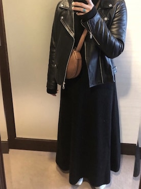 「URBAN RESEARCH（アーバンリサーチ）のアイテム（ライダースジャケット）」を使った、め。さん（レディース・156cm）の冬コーディネート