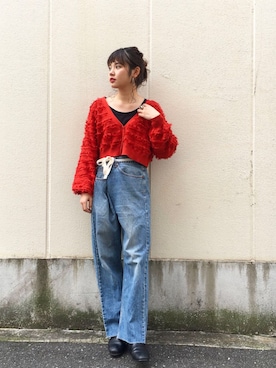 「リメイクジーンズ」｜かっすーさん（レディース・161cm）の冬コーディネート