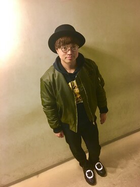 「アイテム（パーカー）」を使った、はぎちゃん シャインハッピーさん（メンズ・158cm）の冬コーディネート