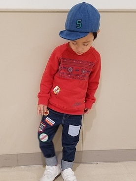 「アイテム（デニムパンツ）」を使った、アンパンマンキッズコレクションさん（キッズ・105cm）の秋コーディネート