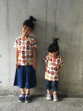 ANPANMAN KIDS COLLECTION｜アンパンマンキッズコレクション使用「ANPANMAN KIDS COLLECTION（【アンパンマン】ジャムおじさんのパン柄Tシャツ）」的時尚穿搭