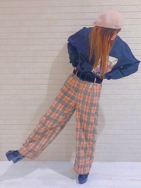 「Champion（チャンピオン）のアイテム（ハンチング/ベレー帽）」を使った、YUAさん（レディース・162cm）の冬コーディネート