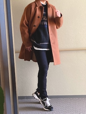 「ニコアンド」｜「アイテム（ステンカラーコート）」を使った、souchannさん（メンズ・174cm）の冬コーディネート