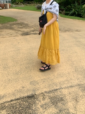 「SM2（エスエムツー）のアイテム（ワンピース、イエロー系）」を使った、risaさん（レディース）の秋コーディネート