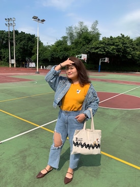 「Bossini（ボッシーニ）のアイテム」を使った、Christine Chen さん（レディース・158cm）の秋コーディネート