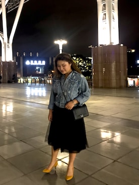 「GU（ジーユー）のアイテム（ドレスシューズ、イエロー系）」を使った、Christine Chen さん（レディース・158cm）の秋コーディネート