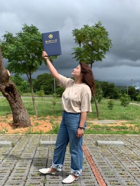 「Bossini（ボッシーニ）のアイテム」を使った、Christine Chen さん（レディース・158cm）の秋コーディネート