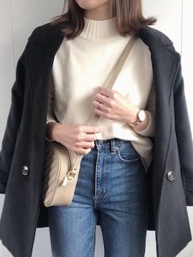 「ハイウエストストレートジーンズ」｜「アイテム（ピーコート）」を使った、miyuさん（レディース・152cm）の冬コーディネート