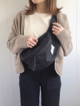 「ワッフルクルーネックＴ」｜「アイテム（その他アウター）」を使った、miyuさん（レディース・152cm）の春コーディネート