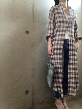 「ROGER AND RAW（ロジャーアンドロウ）のアイテム（シャツワンピース）」を使った、meg05さん（レディース・156cm）の夏コーディネート