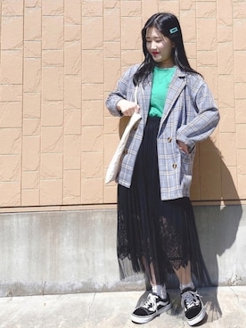 「韓国風コーデ」｜「アイテム（その他アウター）」を使った、natsumiさん（レディース・154cm）の春コーディネート