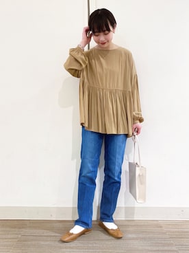 「URBAN RESEARCH DOORS（アーバンリサーチドアーズ）のハイライズデニムパンツ（デニムパンツ）」を使った、オクユウカさん（レディース・158cm）の冬コーディネート