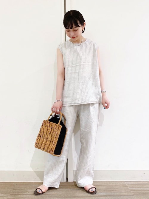 セール】リネンストライプノースリーブブラウス（シャツ/ブラウス