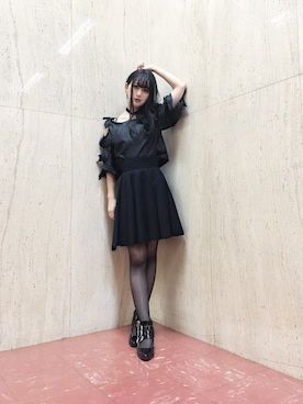 「G.V.G.V.（ジーヴィージーヴィー）のGLOSSY FABRIC KNOTS TOP（その他トップス、ブラック系）」を使った、ミドリさん（レディース）の夏コーディネート