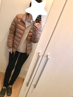 「UNIQLO（ユニクロ）のアイテム（ダウンジャケット/コート、ベージュ系）」を使った、KaNaさん（レディース・157cm）の冬コーディネート