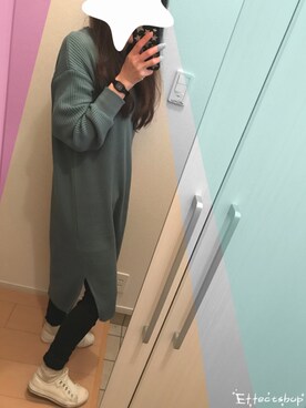 「UNIQLO（ユニクロ）のアイテム（トップス、グリーン系）」を使った、KaNaさん（レディース・157cm）の冬コーディネート