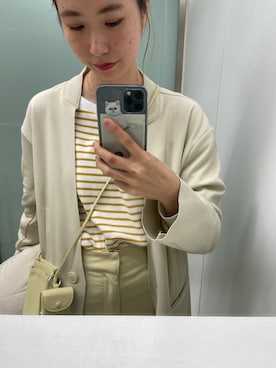 「mystic（ミスティック）のアイテム（ノーカラージャケット）」を使った、イワサキ カオリさん（レディース・165cm）の春コーディネート