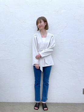 「mystic（ミスティック）のアイテム（ノーカラージャケット）」を使った、イワサキ カオリさん（レディース・165cm）の春コーディネート
