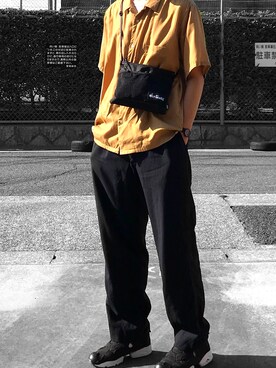 「クルーネックTシャツ」｜「アイテム（スラックス）」を使った、ねるねるさん（メンズ・186cm）の夏コーディネート