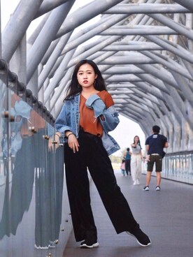 「アイテム（その他トップス、ブラウン系）」を使った、Hsinさん（レディース・155cm）の秋コーディネート