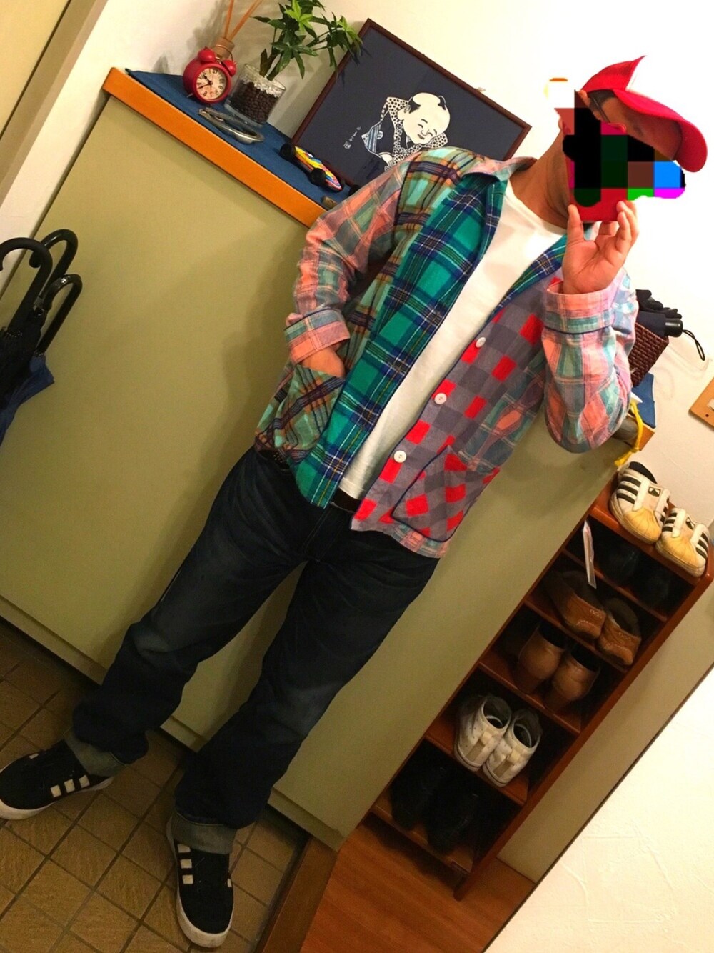 「春コーデ、ootd、デニム、古着、used、street、シャツスタイル、カジュアルコーデ、クレイジーパターン、パジャマ」｜「HOLLYWOOD RANCH MARKETのアイテム（シャツ/ブラウス、その他）」を使った、中学６年生さん（メンズ・170cm）の春コーディネートの1枚目の写真