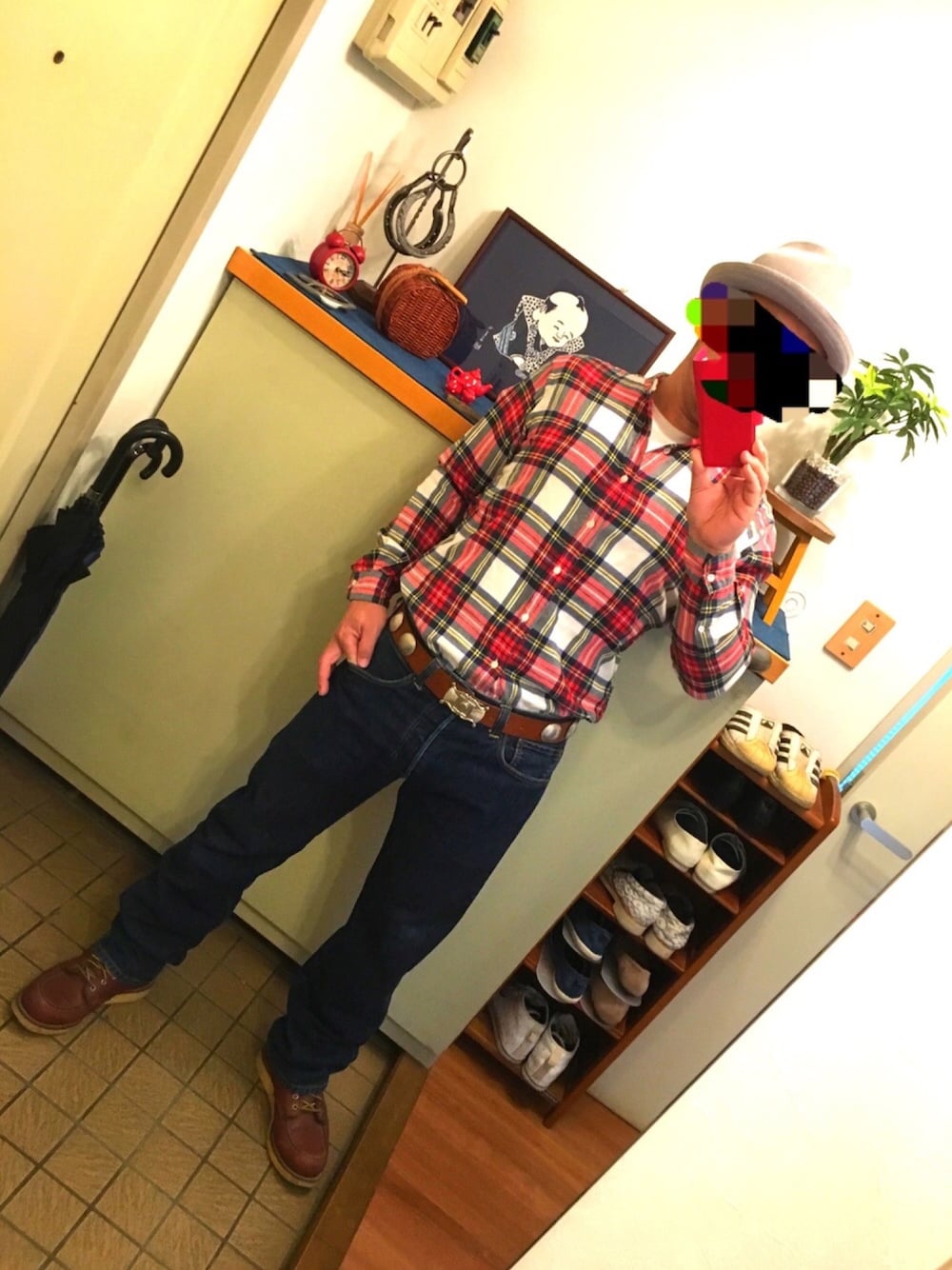 「はるコーデ、春、used、古着、street、シャツスタイル、大人カジュアル、ootd、キレイめ、デニム」｜「RALPH LAURENのアイテム（シャツ/ブラウス、レッド系）」を使った、中学６年生さん（メンズ・170cm）の春コーディネートの1枚目の写真