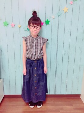 Gu ジーユー のシャツワンピース ブラック系 を使ったキッズ人気ファッションコーディネート Wear