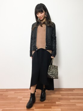 「reca（レカ）のアイテム（ライダースジャケット）」を使った、ᴵᴷᴱᴺᴼᴿᴵ५✍⋆*さん（レディース・153cm）の冬コーディネート