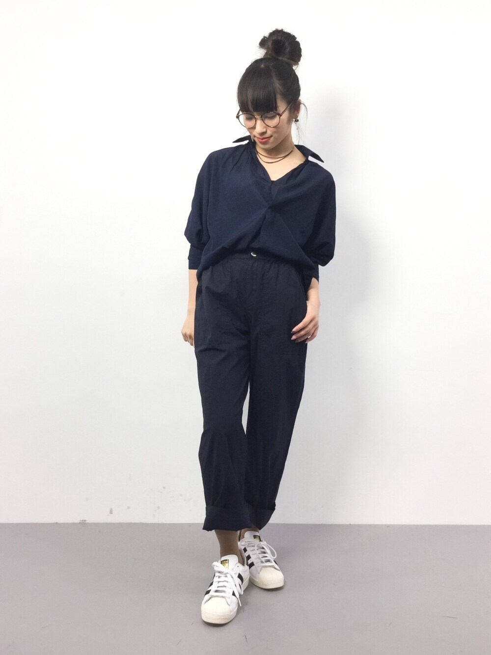 「シンプル、春コーデ、シャツスタイル、ハンサムコーデ」｜「coca（coca）のとろみ素材ドルマンシャツ（シャツ/ブラウス、ブルー系）」を使った、ᴵᴷᴱᴺᴼᴿᴵ५✍⋆*さん（レディース・153cm）の春コーディネートの1枚目の写真