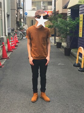 「AZUL（アズール）のアイテム（キャップ）」を使った、柴田　賢さん（メンズ・167cm）の秋コーディネート