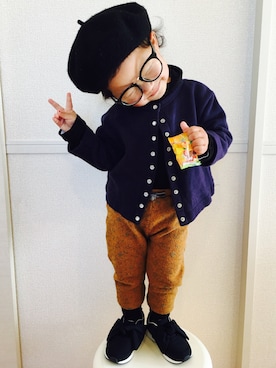 「マスタードイエロー」｜arumさん（キッズ・90cm）の冬コーディネート