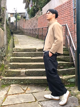 「ベージュ×ブラック」｜「アイテム（ブルゾン）」を使った、yoshiro111さん（メンズ・176cm）の冬コーディネート