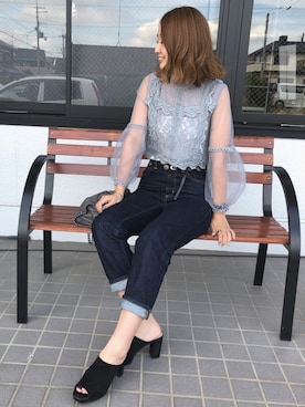 「ハイウエストストレートジーンズ」｜ちぴょんさん（レディース・162cm）の夏コーディネート