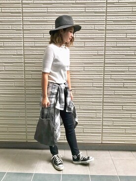 「GLOBAL WORK（グローバルワーク）のフェルトナカオレＨＡＴ/565115（ハット）」を使った、ちぴょんさん（レディース・162cm）の秋コーディネート
