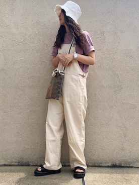 「クルーネックTシャツ」｜「アイテム（オールインワン・サロペット）」を使った、ちぴょんさん（レディース・162cm）の夏コーディネート