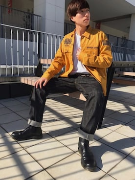 「テラスモール湘南」｜「アイテム（デニムパンツ）」を使った、としとしさん（メンズ・171cm）の冬コーディネート