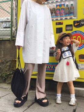 「スリットパンツ」｜「アイテム（チュニック）」を使った、ａｉｋoさん（レディース・156cm）の春コーディネート