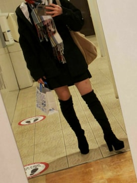 「オールブラックコーデ」｜「アイテム（その他アウター）」を使った、のんさん（レディース・158cm）の冬コーディネート