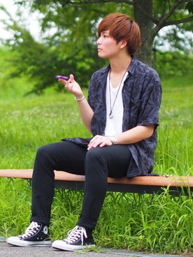 「アイテム（バングル/リストバンド）」を使った、ユウトさん（メンズ・177cm・20代）の夏コーディネート