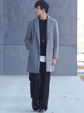 ニット セーターを使った グレーチェスターコート のメンズ人気ファッションコーディネート 地域 日本 Wear