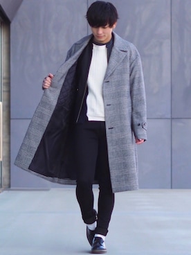 「オーバーコート」｜「アイテム（ライダースジャケット）」を使った、ユウトさん（メンズ・177cm）の冬コーディネート