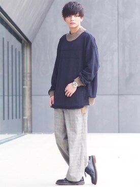 「my beautiful landlet（マイビューティフルランドレット）のアイテム（スウェット）」を使った、ユウトさん（メンズ・177cm）の秋コーディネート
