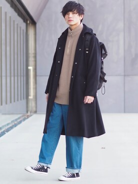 「not conventional」｜「アイテム（ステンカラーコート）」を使った、ユウトさん（メンズ・177cm）の冬コーディネート