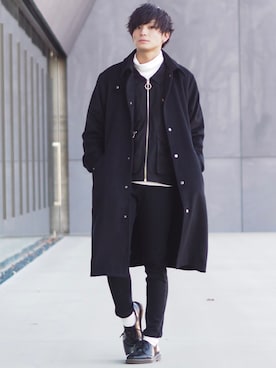 「not conventional」｜「アイテム（ステンカラーコート）」を使った、ユウトさん（メンズ・177cm）の冬コーディネート