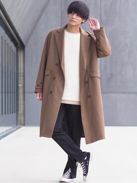「スリットパンツ」｜「アイテム（チェスターコート）」を使った、ユウトさん（メンズ・177cm）の秋コーディネート