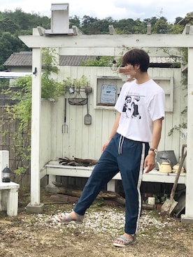 「sonic youth（ソニックユース）のアイテム」を使った、でーかさん（メンズ・180cm）の夏コーディネート